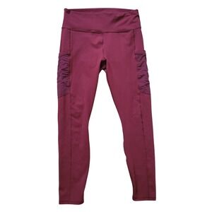 Fabletics Womens EST Small PowerHold Leggings Maroon High Rise Mesh Side Pockets
